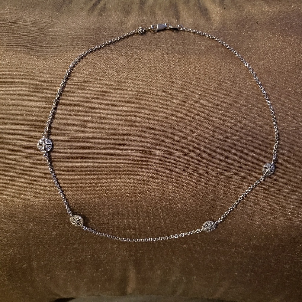 Pave silver station necklace
